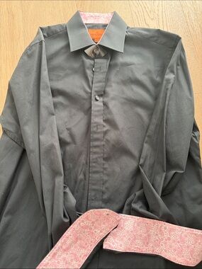 Men's Black Dress Shirt with Pink Paisley Trim